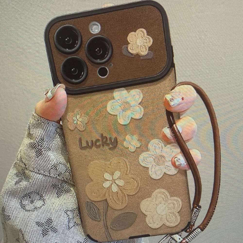 Floral Brown Phone Case with Strap